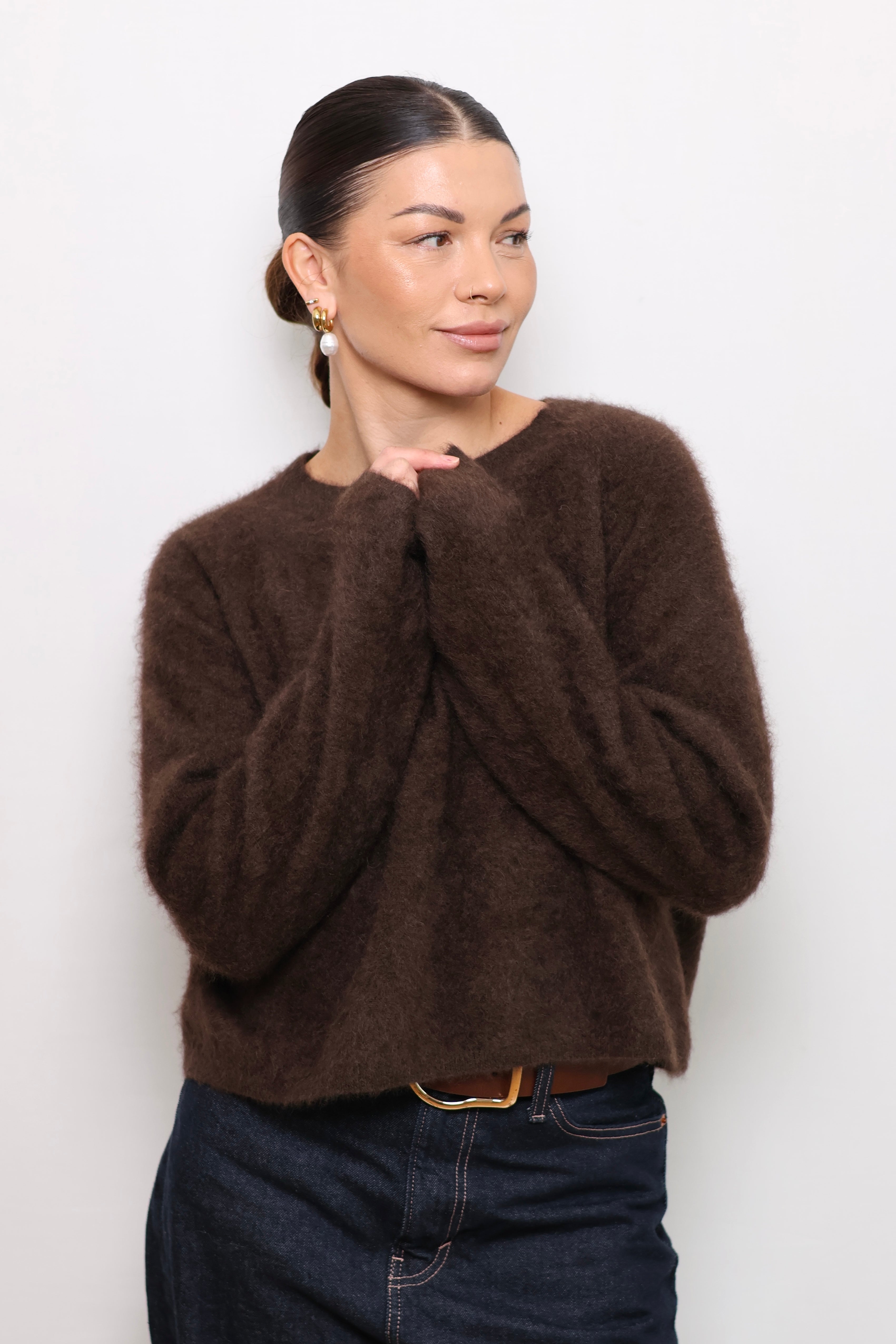 CROPPED & BRUSHED PULLOVER OLIVO